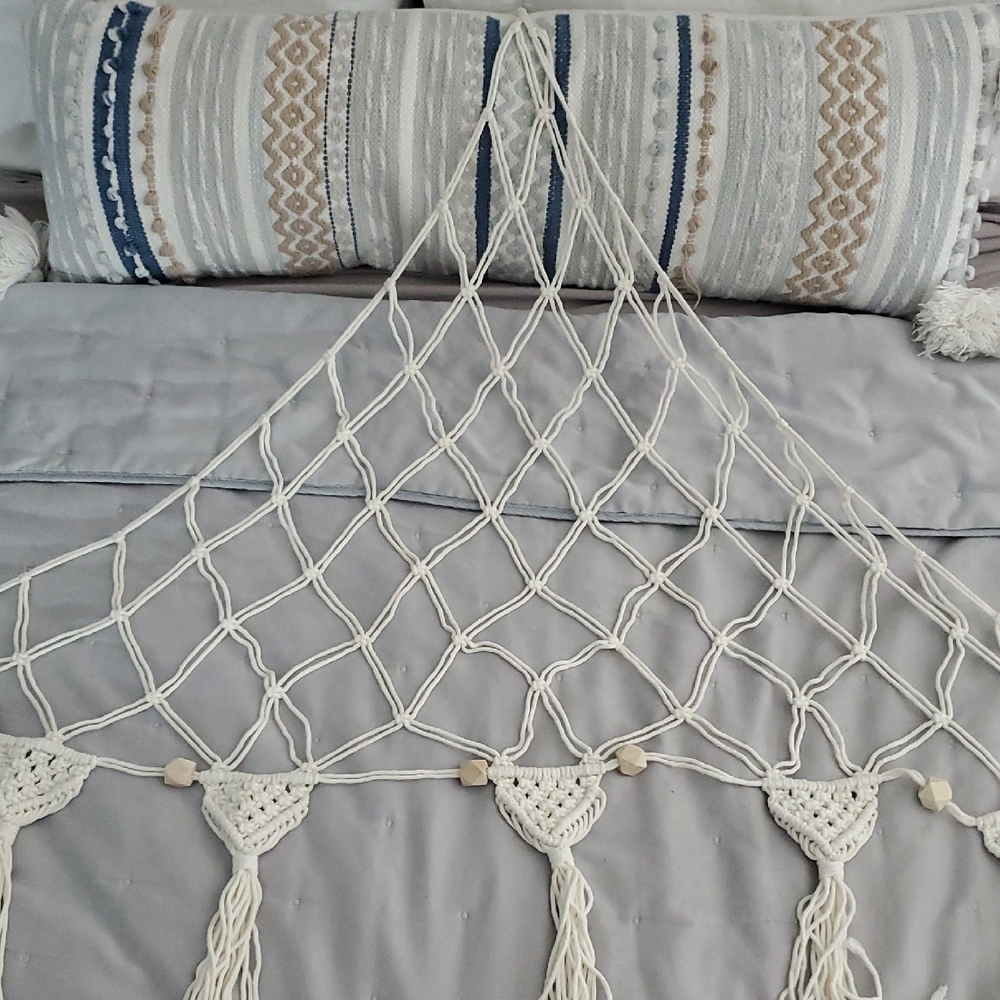 Light Cream Beaded Wall Hanging Macrame Hammock
